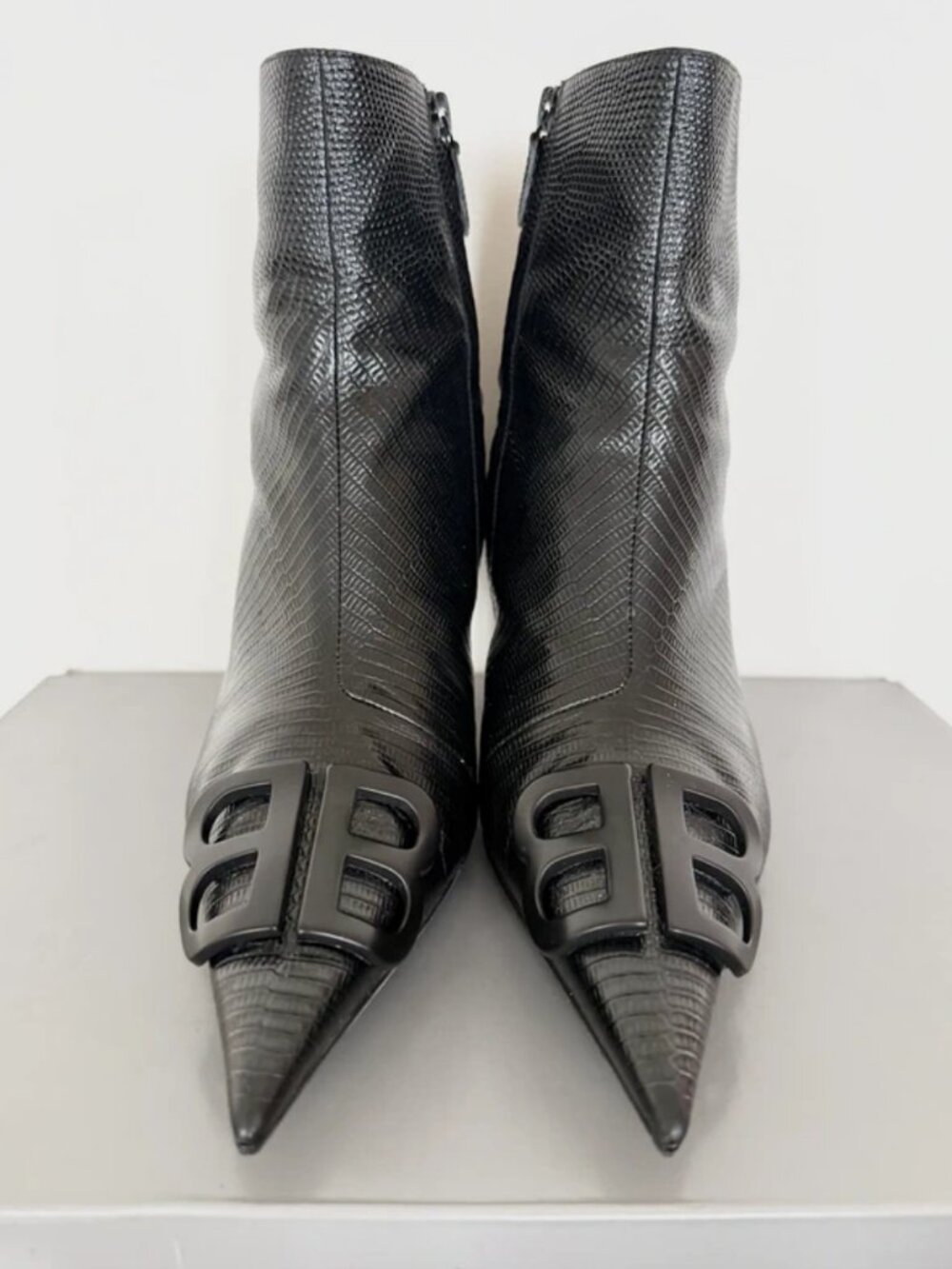 Balenciaga black leather heel boots -BB by Demna Gvasalia